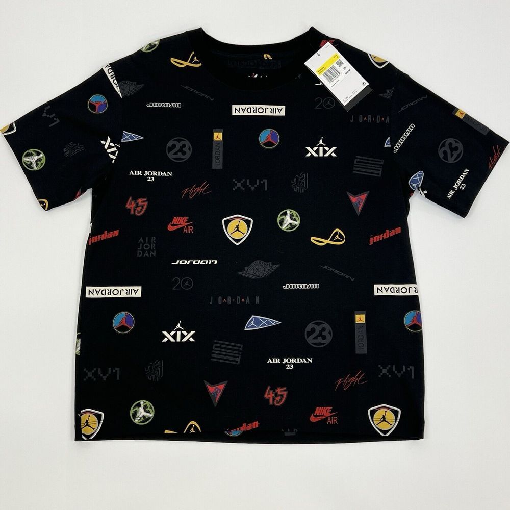 New Nike Air Jordan Emblem T-Shirt Flight All‎ Over Logo Short Sleeve Size Small